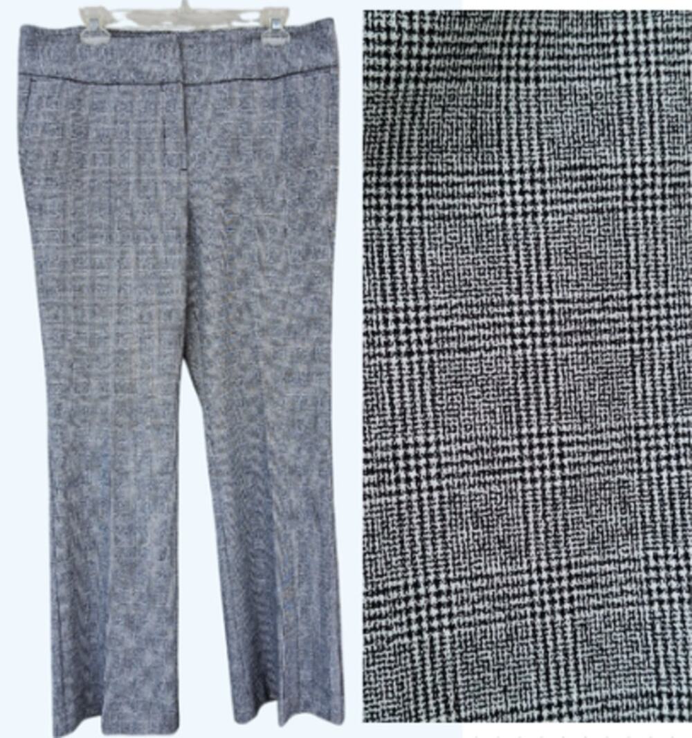 Ann Taylor Plaid Black White Straight Trouser Dress Pants Size 12 Career Office